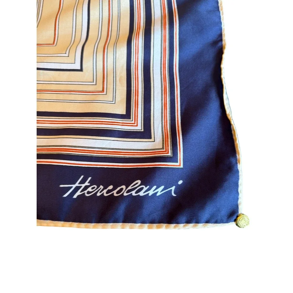 Hercolani Scarf Navy Blue Geometric Linear Square Italian Polyester Satin Scarf - Picture 2 of 4